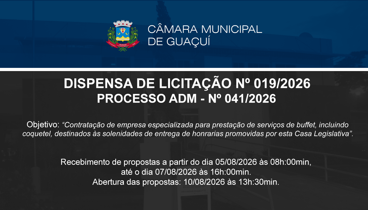 Imagem da notícia: DISPENSA DE LICITAÇÃO Nº 019/2026
